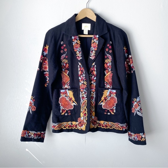 Anthropologie Maeve Embroidered Ellen Blazer Jacket Beaded Floral Print 4 - Picture 2 of 9